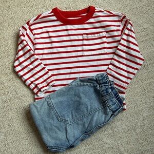 Boys stripe jeans cotton set white and red